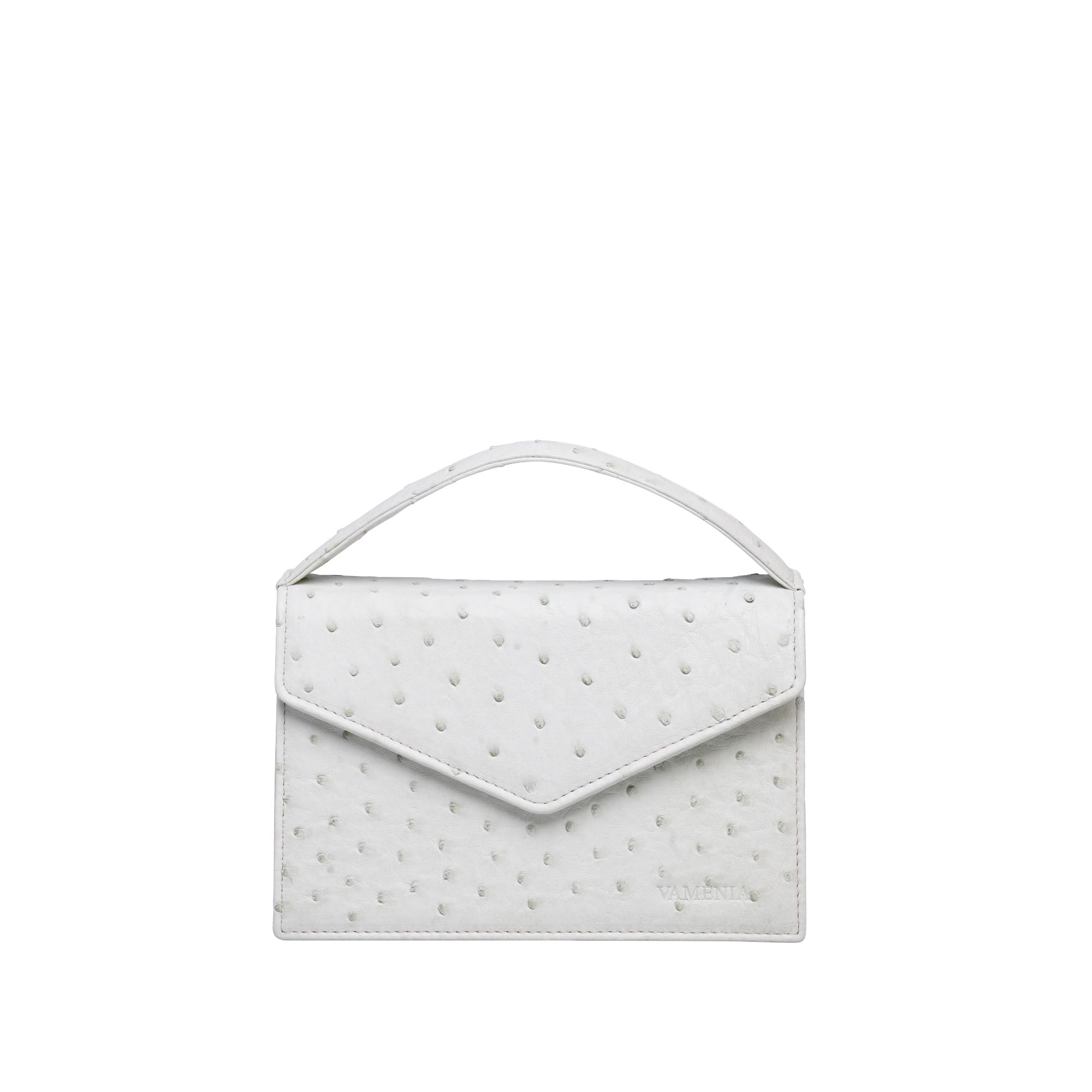 VAMENIA Handmade in Germany Small Handle Bag made of ostrich leather white